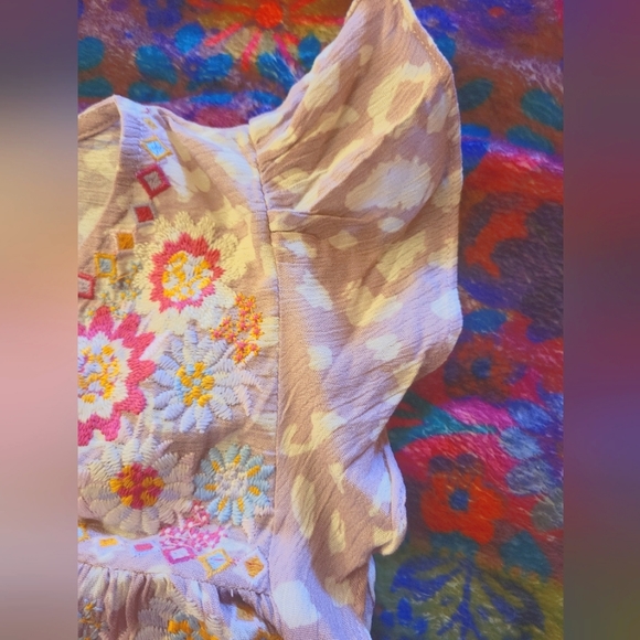 2/$15 Savanna Jane Boho Chic Top, S, Purple Leopard, Floral Embroidery, NWT - Picture 14 of 15